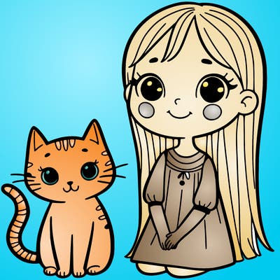 girl and cat
