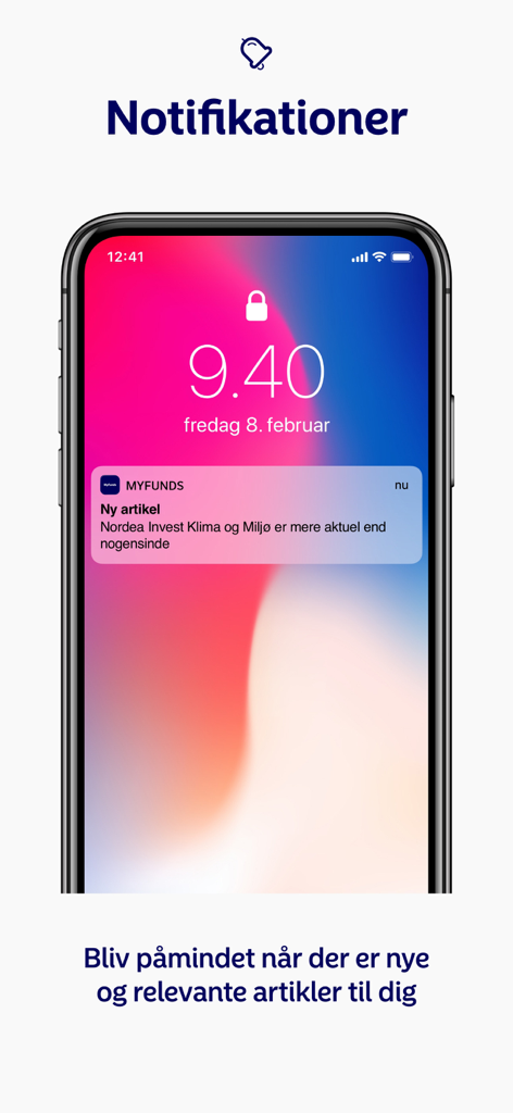 An iPhone displaying a push notification from the MyFunds app about a new financial article