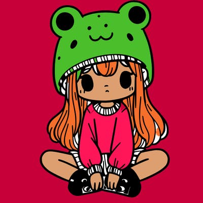 a girl wearing a frog hat and some frog socks