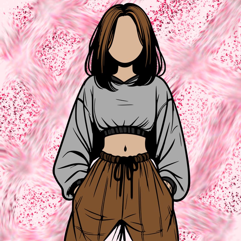 realistic girl faceless with baggy pants and a crop top