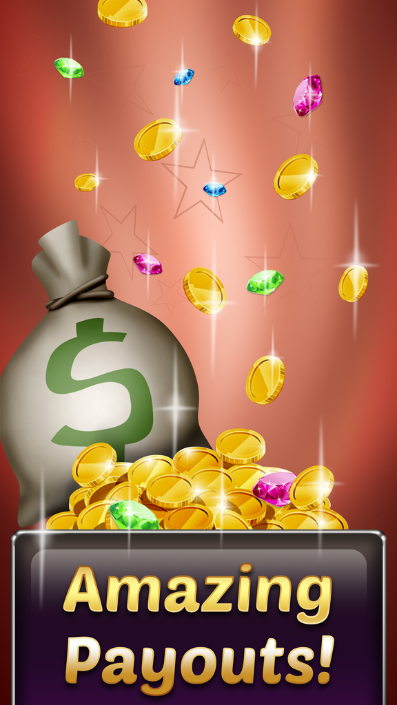 Slots▴ - Un saco de dinero y monedas de oro y gemas cayendo con el texto Pagos Increíbles