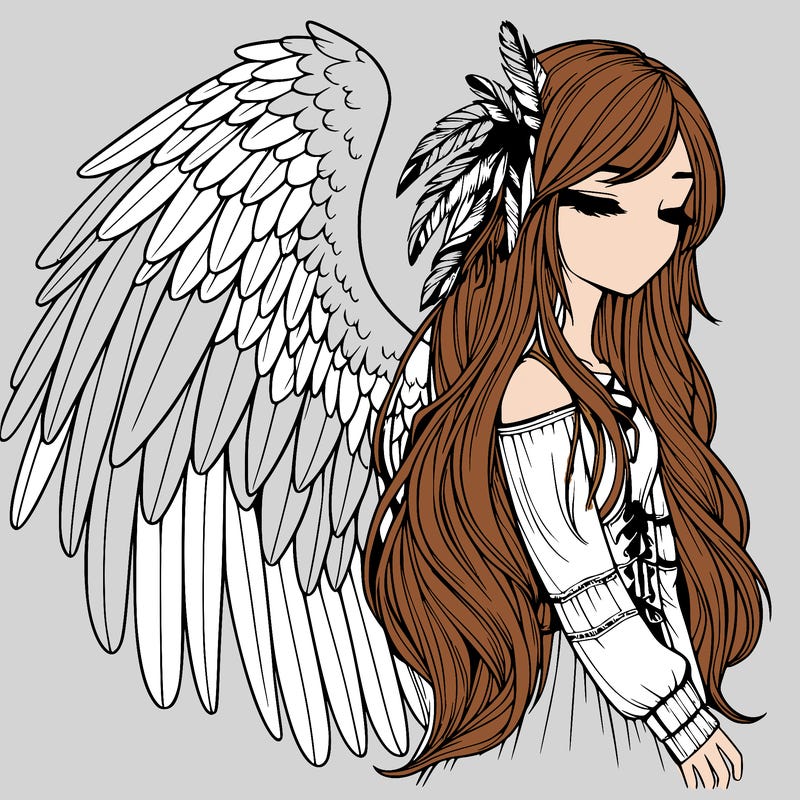 realistic girl with bird wings and some feathers in her hair