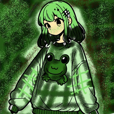 girl wearing frogging sweatshirt