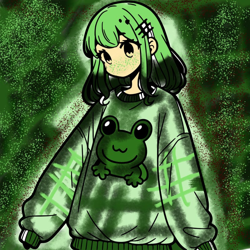 girl wearing frogging sweatshirt
