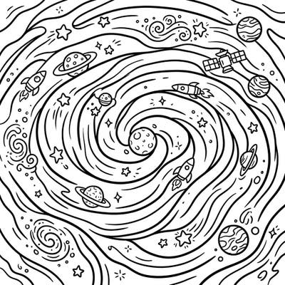 Dive into the wonders of space with this exciting Gravitational Waves coloring page designed for kids. Little astronomers can bring to life swirling cosmic phenomena, rockets, and planets with their favorite colors.