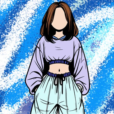 realistic girl faceless with baggy pants and a crop top