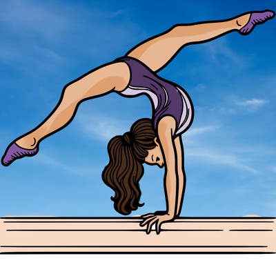 gymnast doing split handstand on a beam