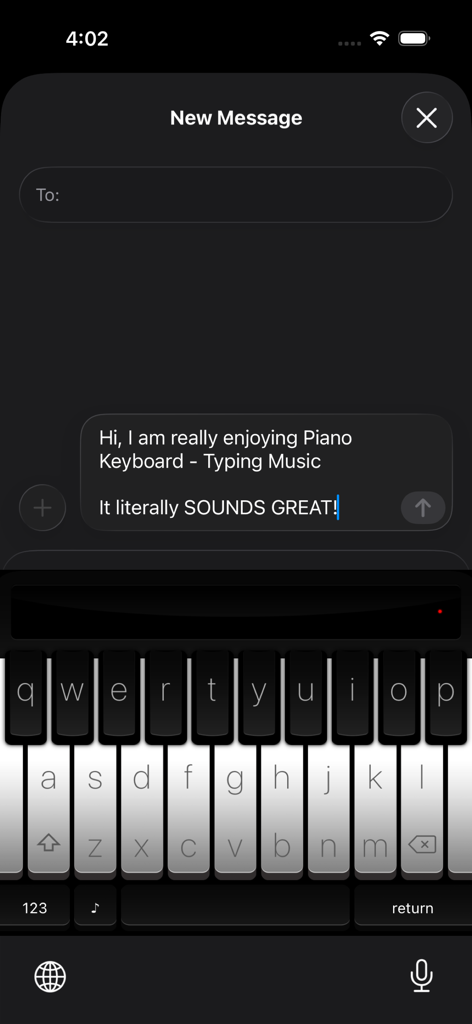Piano Keyboard - Typing Music - A piano keyboard interface with QWERTY letters for typing music while messaging