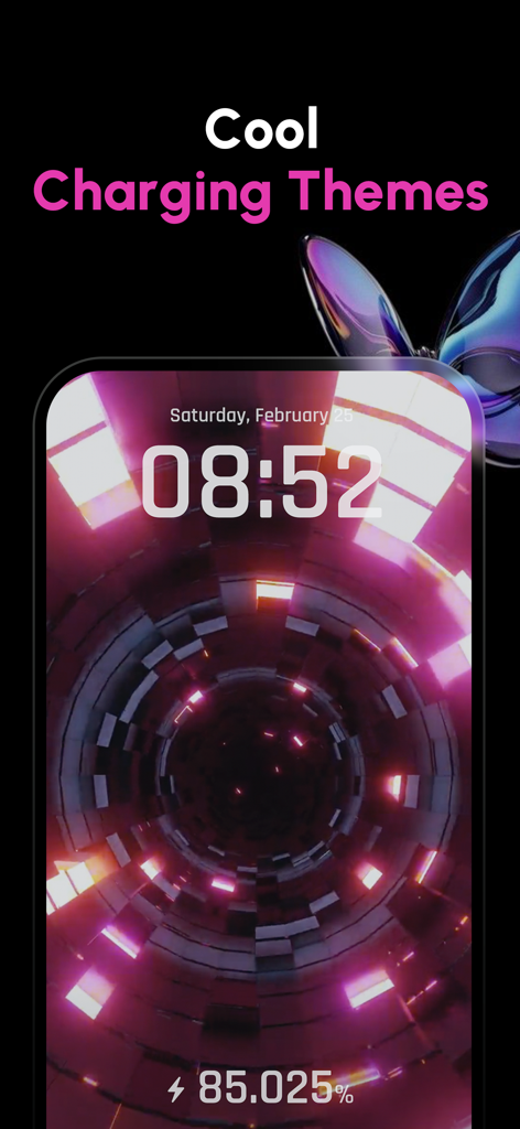 Battery Life Health Doctor Pro - A vibrant neon tunnel charging animation theme on an iPhone screen