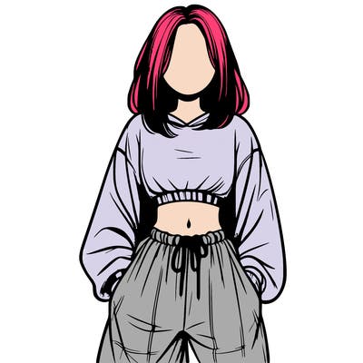 realistic girl faceless with baggy pants and a crop top