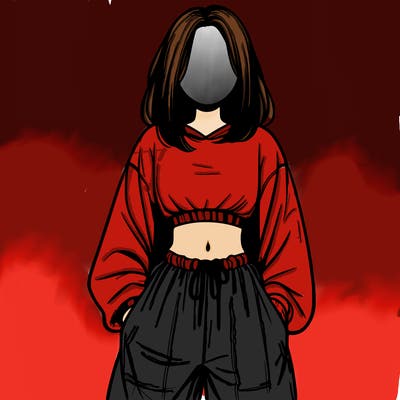 realistic girl faceless with baggy pants and a crop top