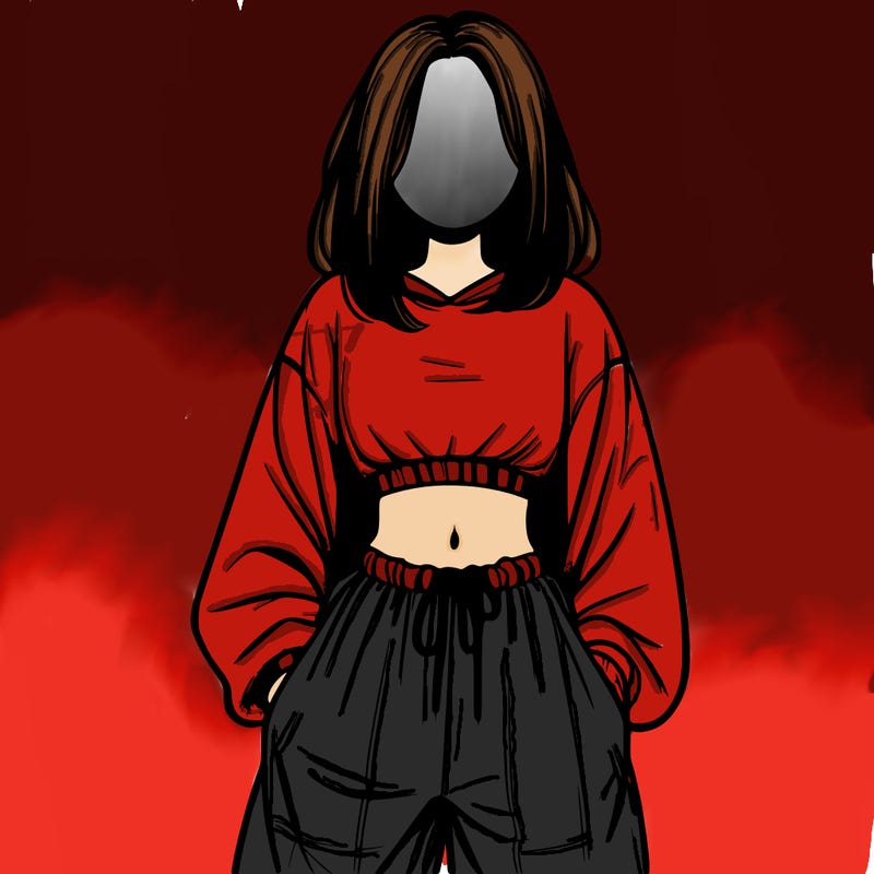 realistic girl faceless with baggy pants and a crop top