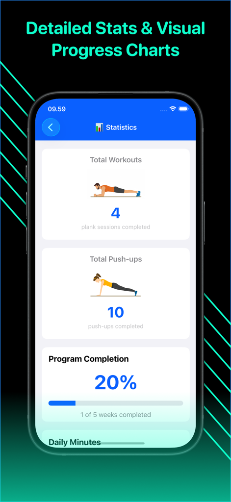 Plank Challenge 4 minutes - Plank Challenge app statistics screen showing workout progress and completion percentage