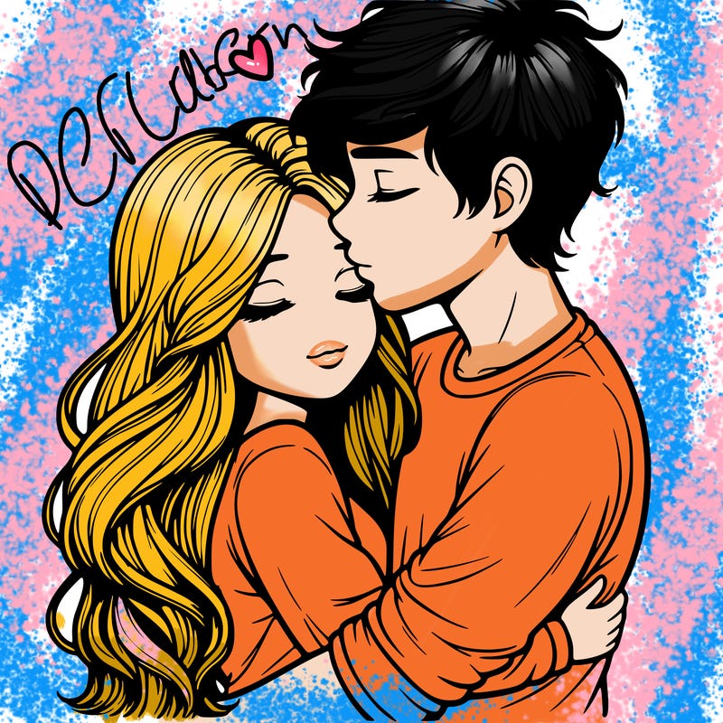 a realistic couple boy and girl hugging and kissing
