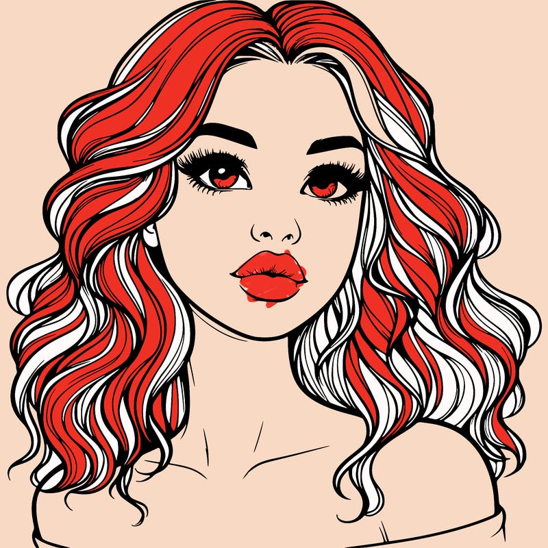 realistic girl with wavy hair and lips