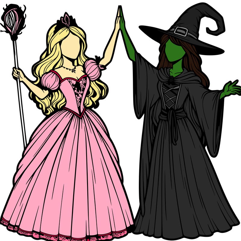 detailed realistic split of a princess and a witch