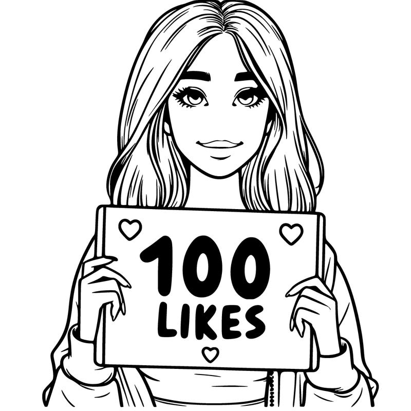 realistic girl with sign that says 100 likes