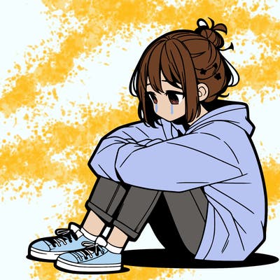 sad anime girl sitting alone