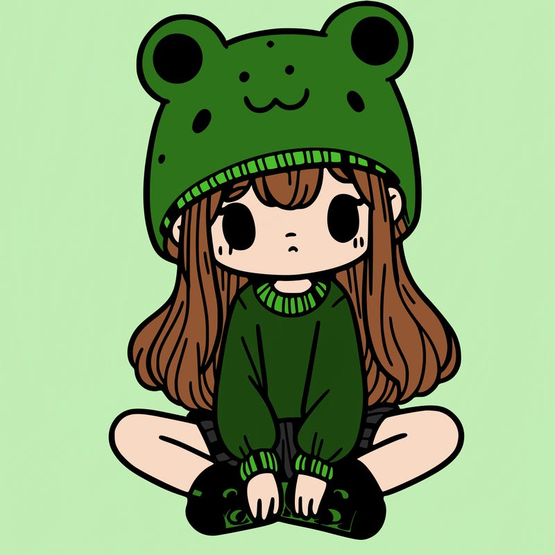 a girl wearing a frog hat and some frog socks