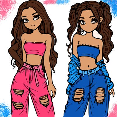 2 girls in crop tops and baggy jeans ripped