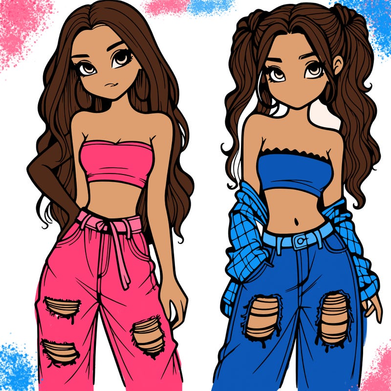 2 girls in crop tops and baggy jeans ripped