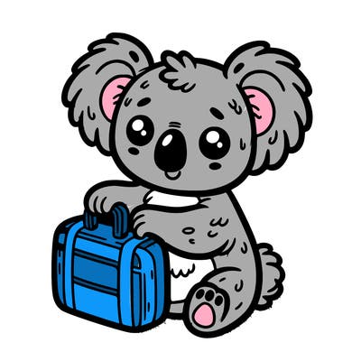koala with a tiny suitcase