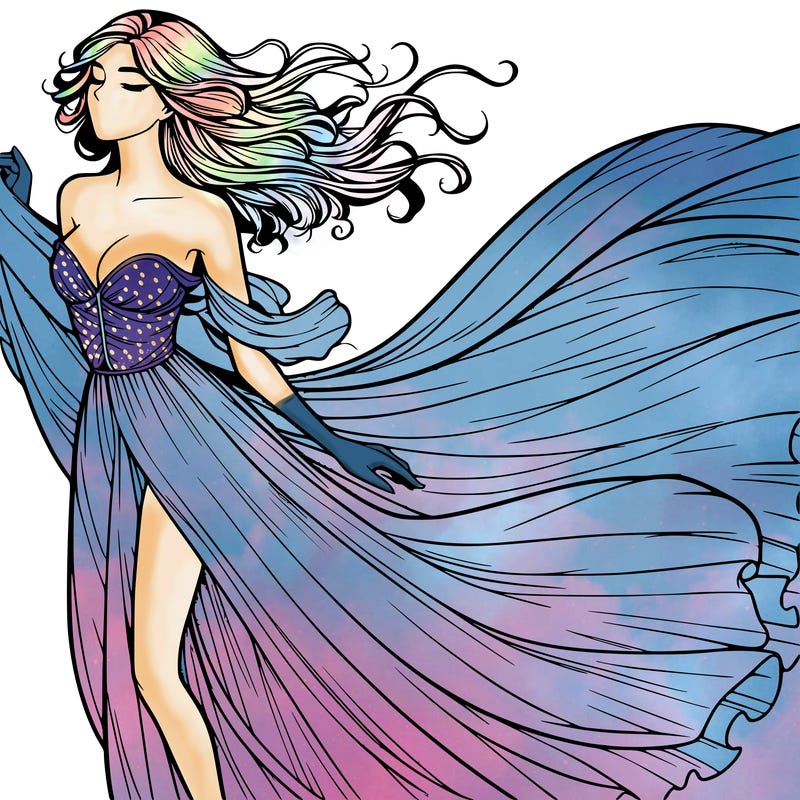 realistic woman in dress flowing the the wind