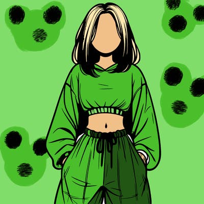 realistic girl faceless with baggy pants and a crop top