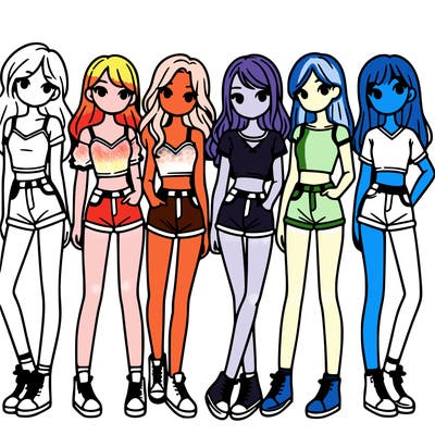 a group of girls wearing crop tops and shorts