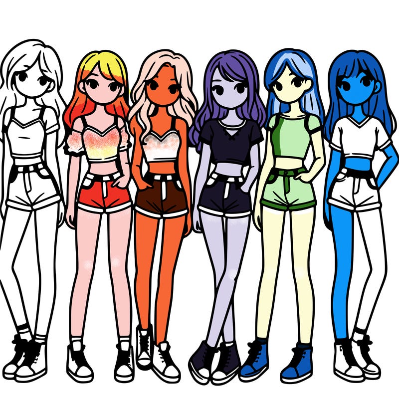 a group of girls wearing crop tops and shorts