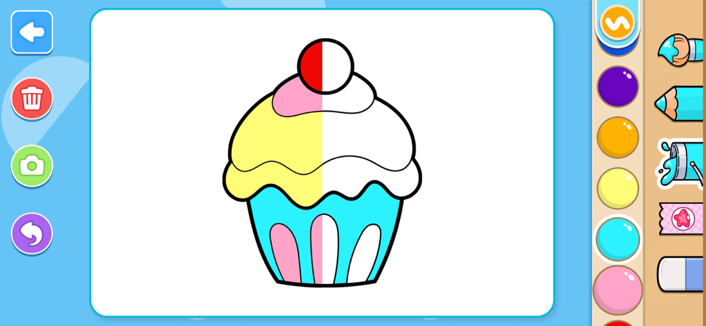 Activité de coloriage numérique de cupcakes pour tout-petits avec des outils artistiques interactifs