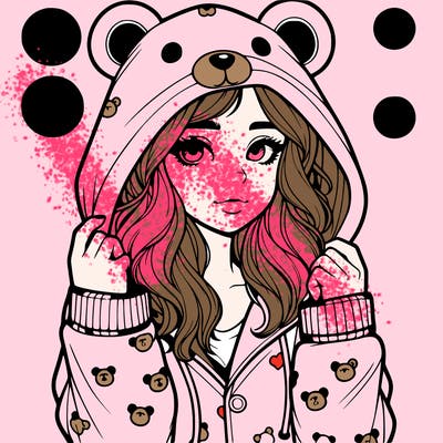 realistic girl in a animal pjs hoodie