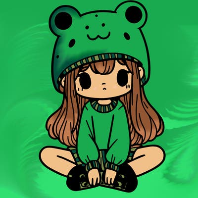 a girl wearing a frog hat and some frog socks