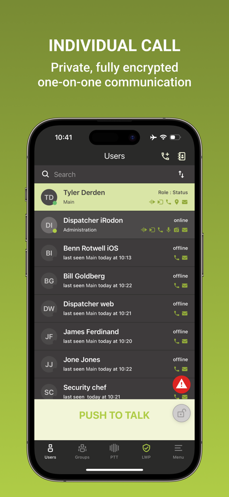 TASSTA T.Flex - TASSTA T.Flex individual call and contact list interface