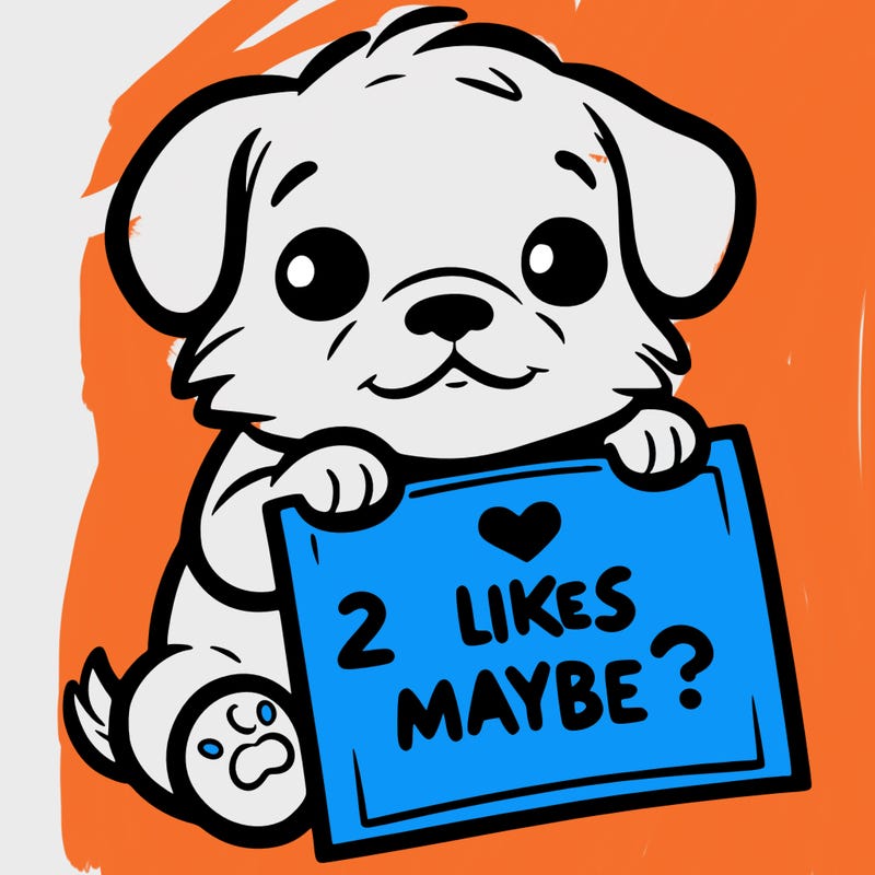 a puppy holding a sign that says 2 likes maybe?