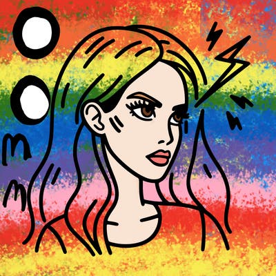 woman with lightning bolt coming out of her head