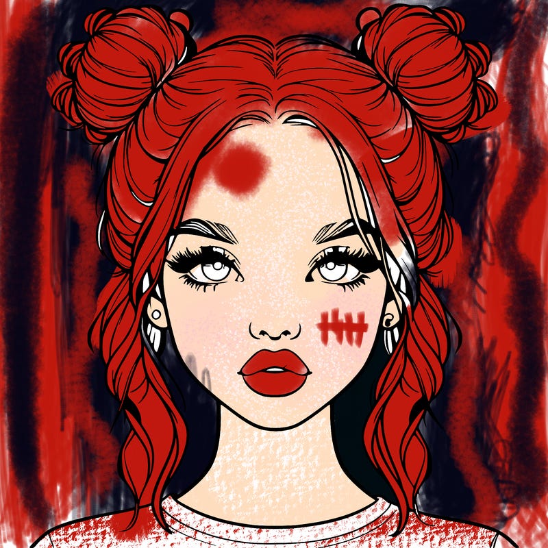 realistic girl with two buns in hair and lips