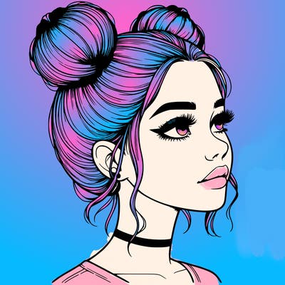 realistic girl with buns on the top of her head
