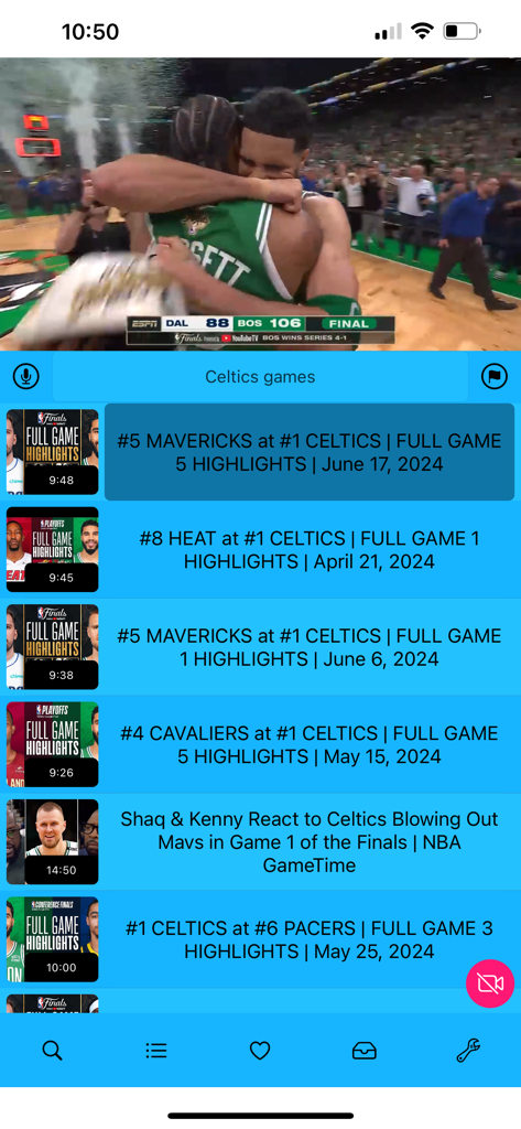 BluePlayer app interface displaying an NBA game video and a playlist of basketball highlights.