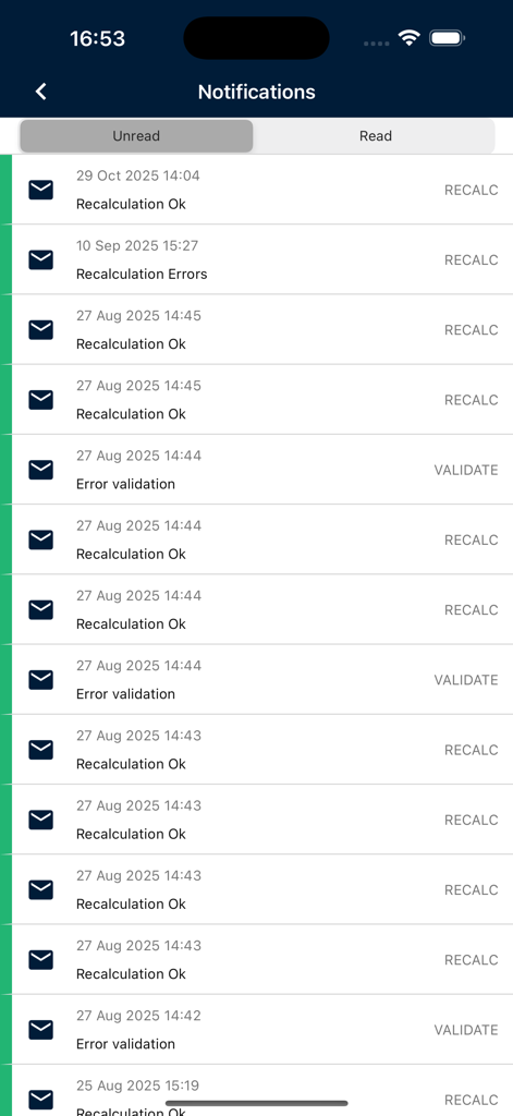 ProMarkアプリの通知画面のインターフェース。未読のシステムメッセージが表示されています。