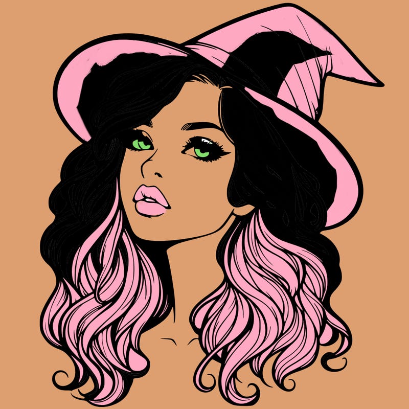 realistic witch girl with wavy hair and lips