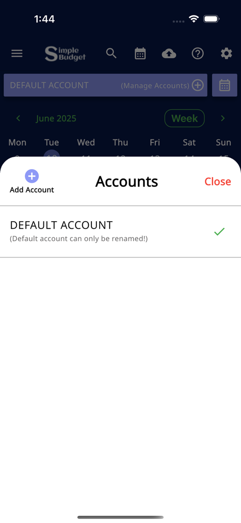 Simple Budget: Expense Manager - Interfaz para gestionar múltiples cuentas y rastrear saldos en la aplicación Simple Budget.