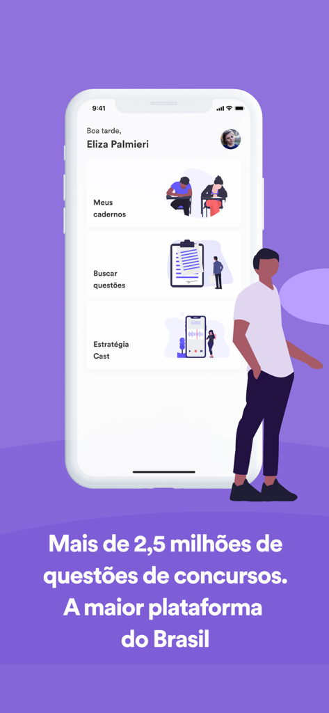 Estratégia Concursos - Estratégia Concursos app dashboard showing study tools and exam question features.