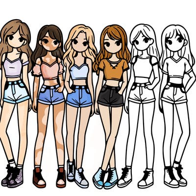 a group of girls wearing crop tops and shorts