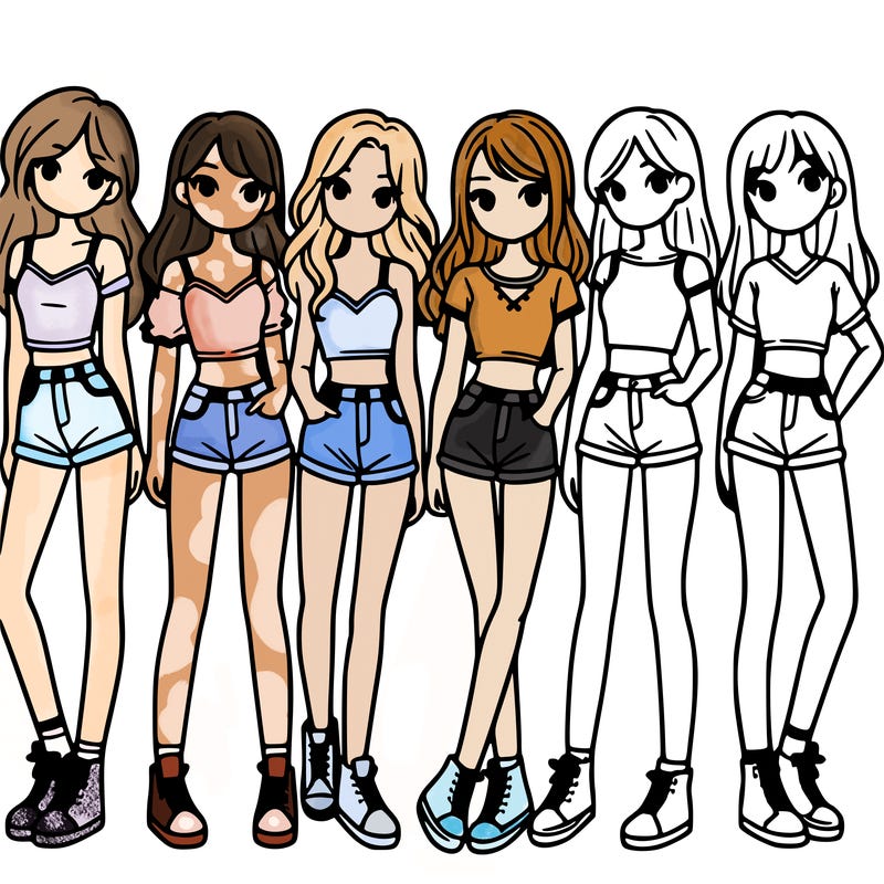 a group of girls wearing crop tops and shorts