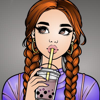 realistic girl with braided hair drinking boba