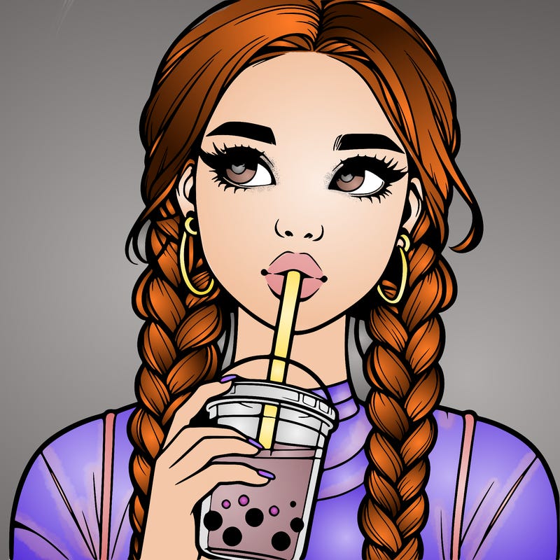 realistic girl with braided hair drinking boba