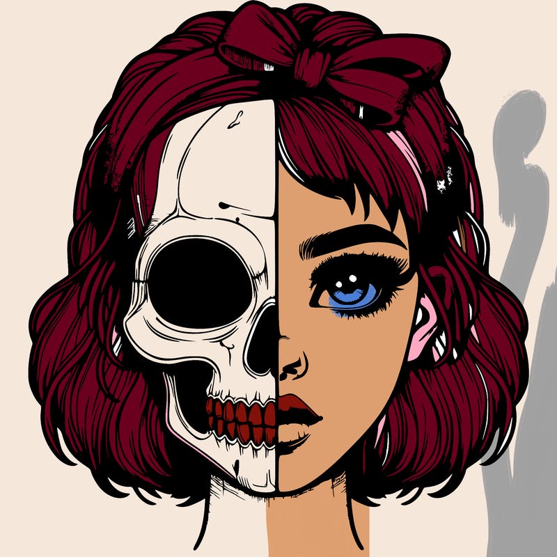 realistic girl with half skull mask