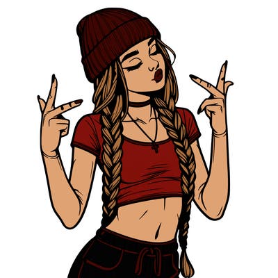realistic teenage girl with braids and a beanie and crop top doing 🫶🏼