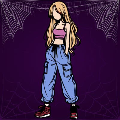 girl in baggy pants crop top and long hair